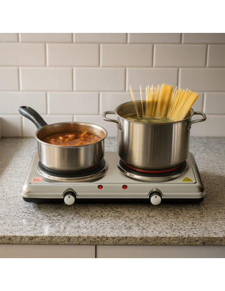 Fornello Elettrico Doppia Piastra Cottura Infrarossi Fornello in Acciaio 2300W