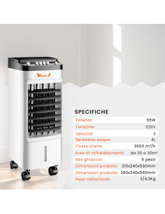 Raffrescatore Evaporativo Vinco 65W con 3 Velocità e... 2