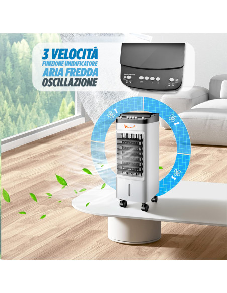Raffrescatore Evaporativo Vinco 65W con 3 Velocità e Serbatoio 5,5L