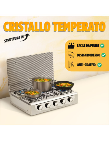 Fornello Gas Portatile 5 Fuochi Acciaio...