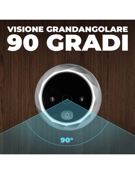 Spioncino Digitale Porta Senza Fili Grandangolare 90° Monitor 2.8" e Campanello