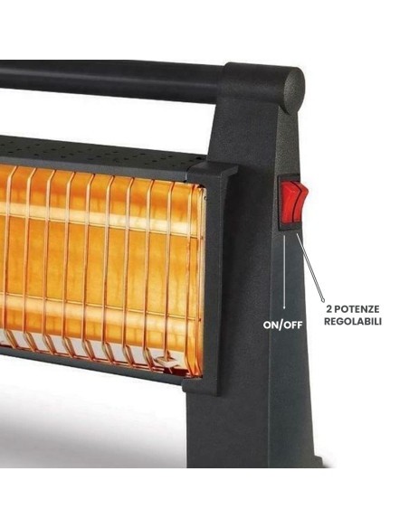 Stufa al Quarzo Elettrica Due Elementi ad Infrarossi Potenza Regolabile 1500W