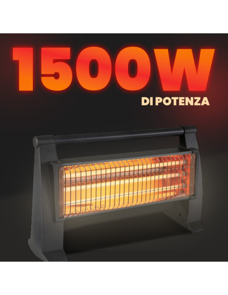 Stufa al Quarzo Elettrica Due Elementi ad Infrarossi Potenza Regolabile 1500W