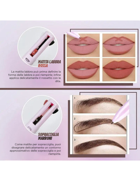 Penna Make-Up 4 in 1 Multifunzione Matita per Labbra Occhi Sopracciglia Eyeliner
