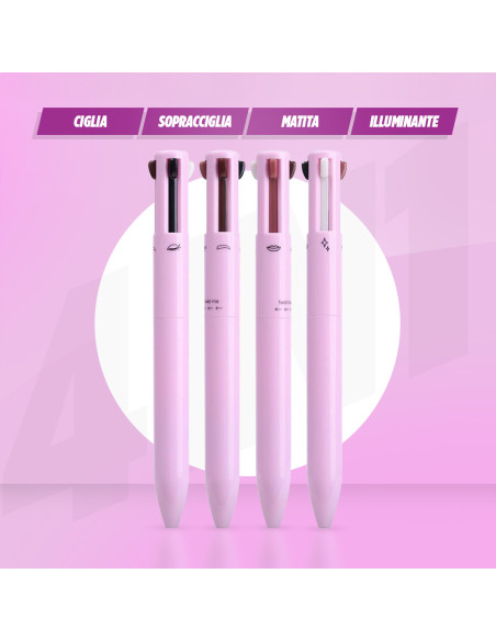 Penna Make-Up 4 in 1 Multifunzione Matita per Labbra Occhi Sopracciglia Eyeliner