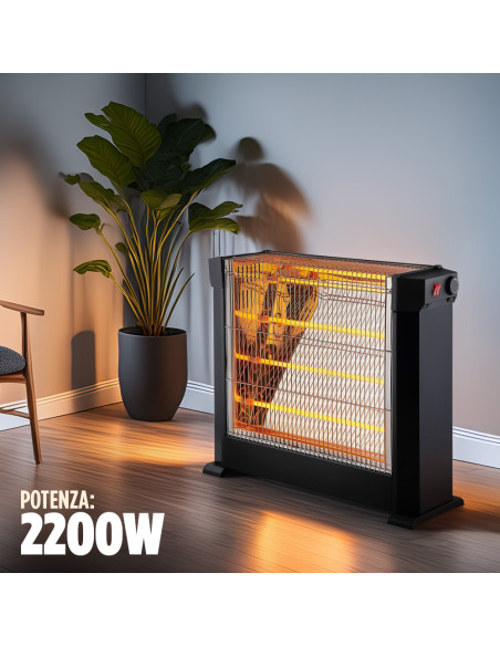 Stufa Quarzo Elettrica Quattro Elementi ad Infrarossi Potenza Regolabile 2200W