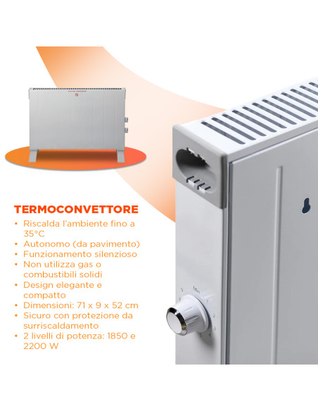 Termoconvettore da Pavimento Stufa Elettrica 2200W Bianco Silenzioso con Timer