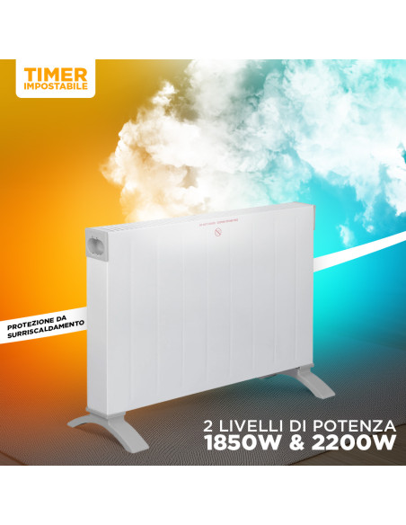 Termoconvettore da Pavimento Stufa Elettrica 2200W Bianco Silenzioso con Timer