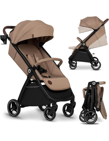 Lionelo Ingrid Passeggino Leggero Per Bambini Da 6Mesi A 4 Anni/22Kg Grandi Ruote 360° In Schiuma Eva Assorbimento Pieghevole Con Una Mano Schienale E Poggiapiedi Regolabili (Ingrid, Beige)-image