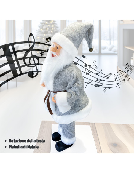 Babbo Natale Grigio 144197 45H cm con Meccanismo a Carillon Suoni e Movimento