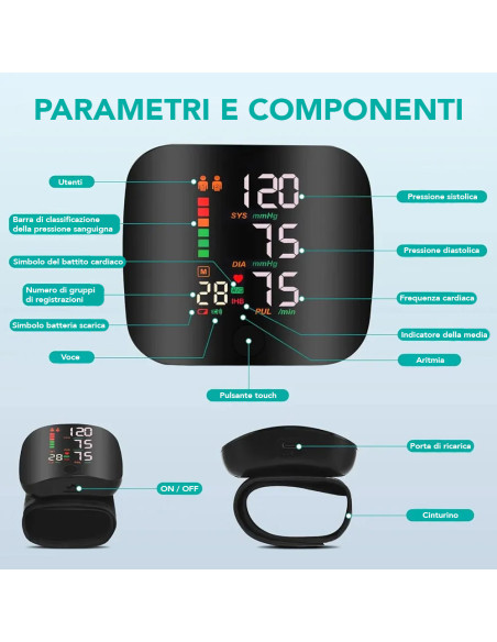 Sfigmomanometro da Polso Elettronico Misurazione Automatica Pressione e Battito