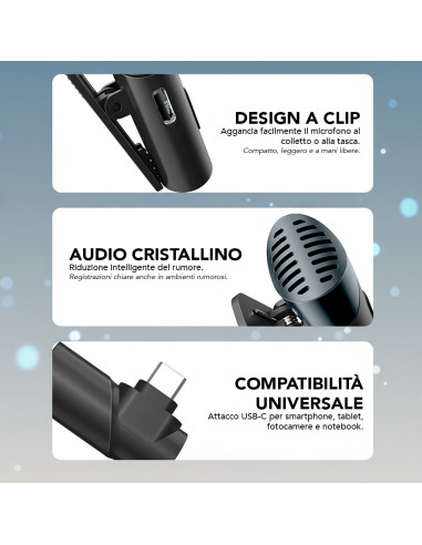 Microfono Wireless Type C 6 Ore Autonomia...