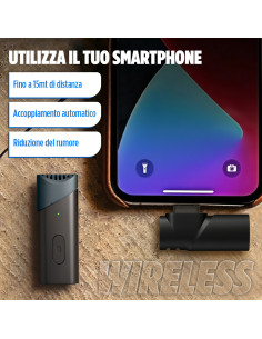 Microfono Wireless Type C 6 Ore Autonomia Portata 10-15m 2