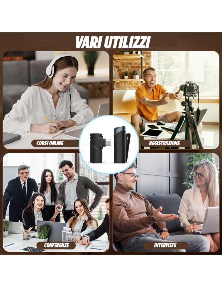 Microfono Wireless Type C 6 Ore Autonomia Portata 10-15m