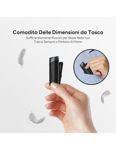 Microfono Wireless Type C 6 Ore Autonomia Portata 10-15m