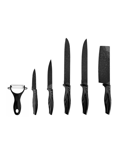 Set Coltelli Cucina 6 Pz Acciaio Inox Rivestimento Effetto Marmo Ergonomico