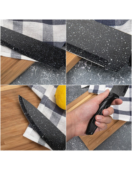 Set Coltelli Cucina 6 Pz Acciaio Inox Rivestimento Effetto Marmo Ergonomico