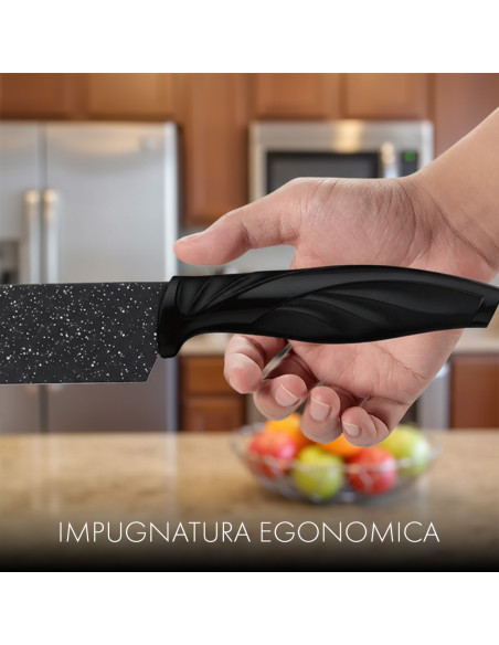Set Coltelli Cucina 6 Pz Acciaio Inox Rivestimento Effetto Marmo Ergonomico