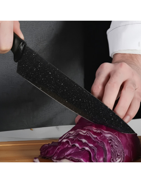 Set Coltelli Cucina 6 Pz Acciaio Inox Rivestimento Effetto Marmo Ergonomico