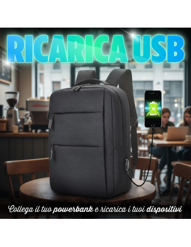 Zaino Porta PC con Ricarica USB Design Compatto...