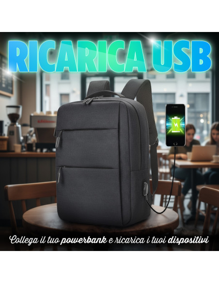 Zaino Porta PC con Ricarica USB Design Compatto per Lavoro Scuola e Tempo Libero