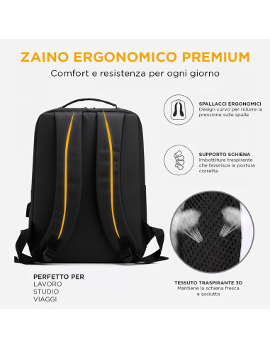 Zaino Porta PC con Ricarica USB Design Compatto...
