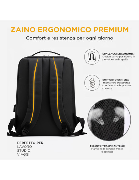 Zaino Porta PC con Ricarica USB Design Compatto per Lavoro Scuola e Tempo Libero