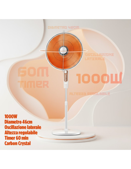 Stufa a Parabola 46 cm Piantana HSH-10 Radiante 1000W Riscaldamento Regolabile