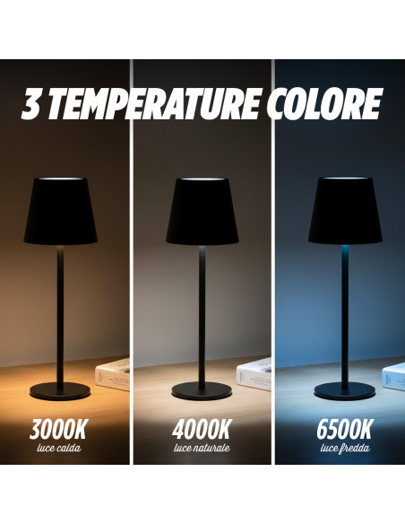 Lampada LED Tavolo 36Hcm Ricaricabile Touch 2W Luce Regolabile 3000K-6000K USB