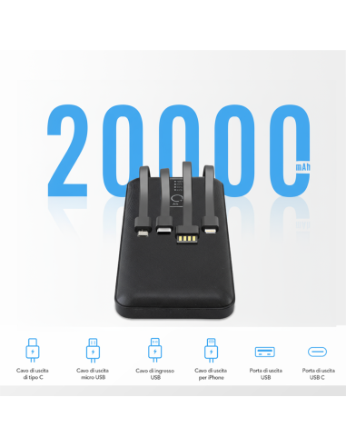 Powerbank 20000mAh Caricabatterie Rapido...