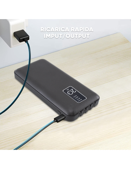 Powerbank 20000mAh Caricabatterie Rapido Portatile con 4 Cavi Inclusi USB