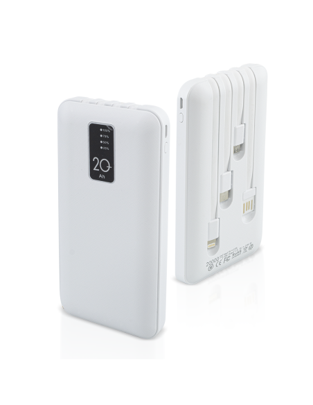 Powerbank 20000mAh Caricabatterie Rapido Portatile con 4 Cavi Inclusi USB