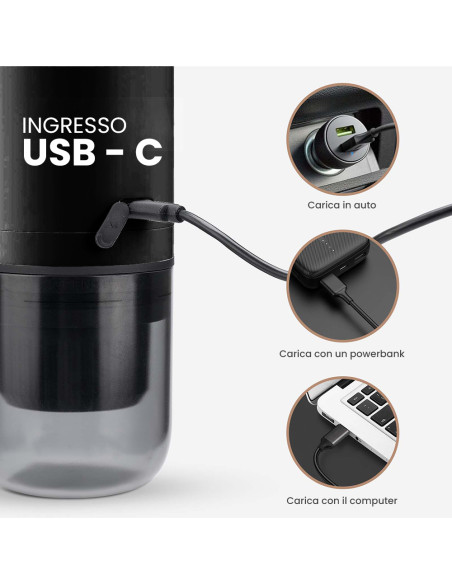 Macchina da Caffè Espresso Portatile 17 Bar con Capsule e Caffè Macinato