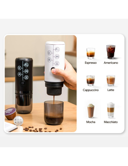 Macchina da Caffè Espresso Portatile 17 Bar con Capsule e Caffè Macinato