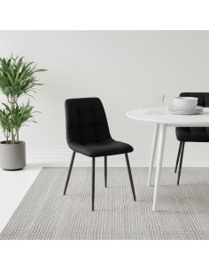 Set 6 Sedie Velluto REGINA Schienale imbottito QUADRATI Struttura Nera