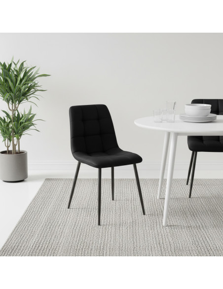 Set 6 Sedie Velluto REGINA Schienale imbottito QUADRATI Struttura Nera