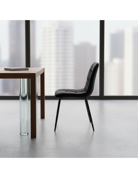 Set 6 Sedie Velluto REGINA Schienale imbottito QUADRATI Struttura Nera