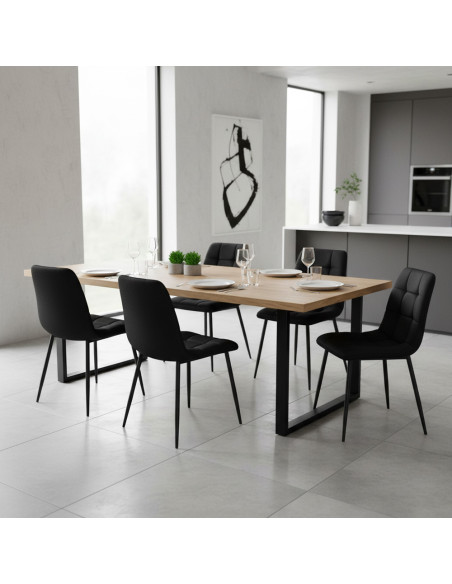 Set 6 Sedie Velluto REGINA Schienale imbottito QUADRATI Struttura Nera