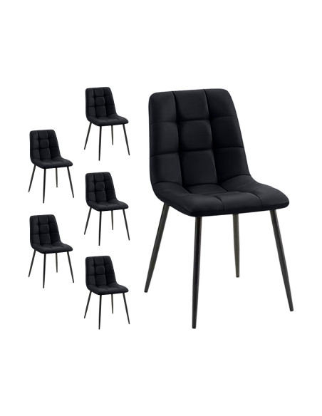Set 6 Sedie Velluto REGINA Schienale imbottito QUADRATI Struttura Nera