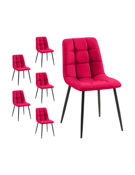 Set 6 Sedie Velluto REGINA Schienale imbottito QUADRATI Struttura Nera