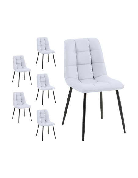 Set 6 Sedie Velluto REGINA Schienale imbottito QUADRATI Struttura Nera