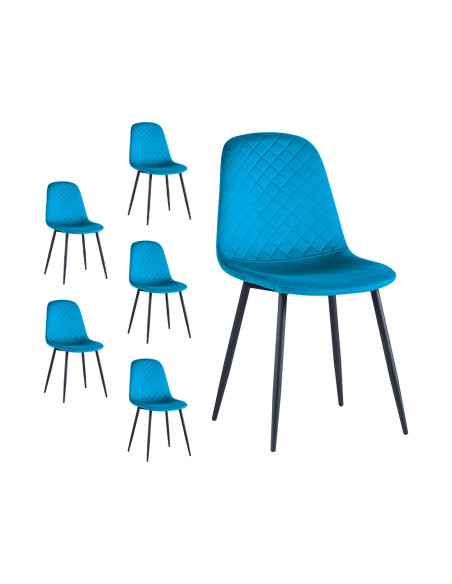 Set 6 Sedie Velluto NUBIA Schienale imbottito ROMBI Struttura Nera