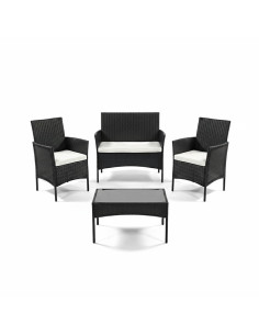 Set Divano da Esterno WATAMU 4 Posti in Polyrattan Nero...
