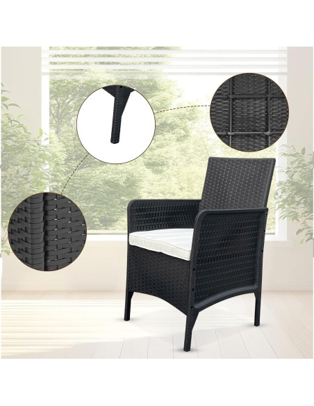 Set Divano da Esterno WATAMU 4 Posti in Polyrattan Nero con Tavolino e Cuscini