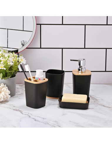 Set Accessori Bagno 6 Pezzi Moderno in Nero e...