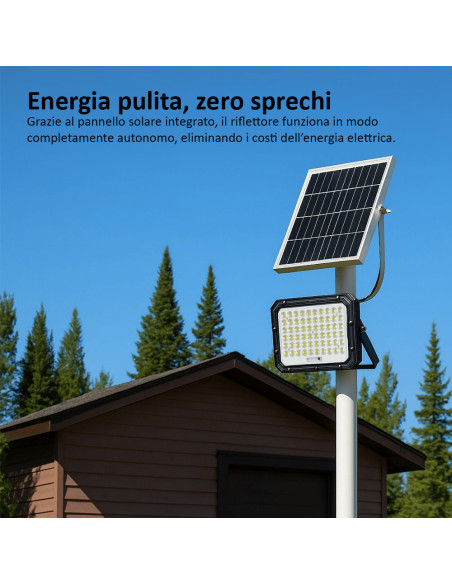 Faro LED Solare 1000W da Esterno con Telecomando e Sensore Crepuscolare Slim