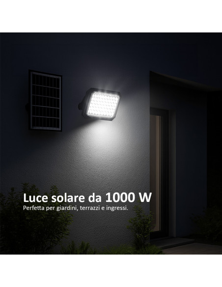 Faro LED Solare 1000W da Esterno con Telecomando e Sensore Crepuscolare Slim
