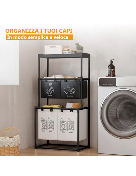 Cesto Portabiancheria Pieghevole Salvaspazio in Acciaio per Bagno e Lavanderia