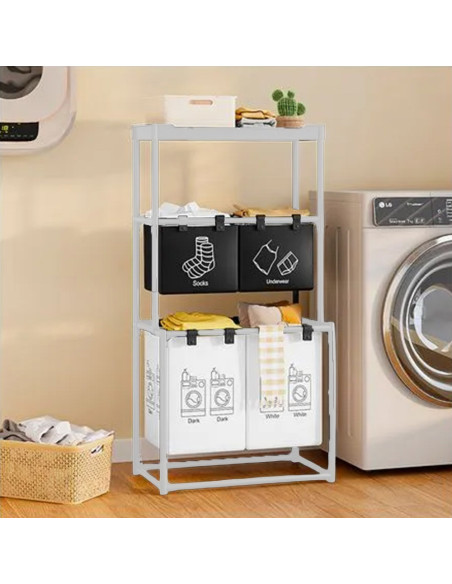 Cesto Portabiancheria Pieghevole Salvaspazio in Acciaio per Bagno e Lavanderia