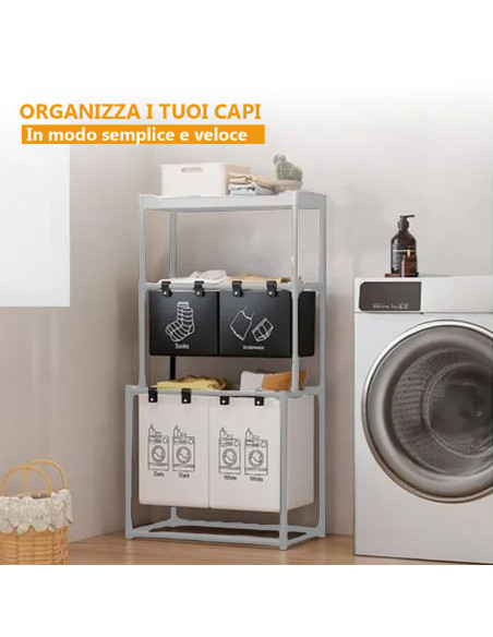 Cesto Portabiancheria Pieghevole Salvaspazio in Acciaio per Bagno e Lavanderia